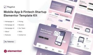 Payplus Mobile App & Fintech Startup Elementor Template Kit